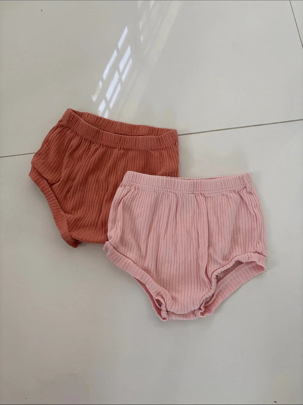 cloud island Ribbed Baby Shorts Duo - Blush Pink & Rust